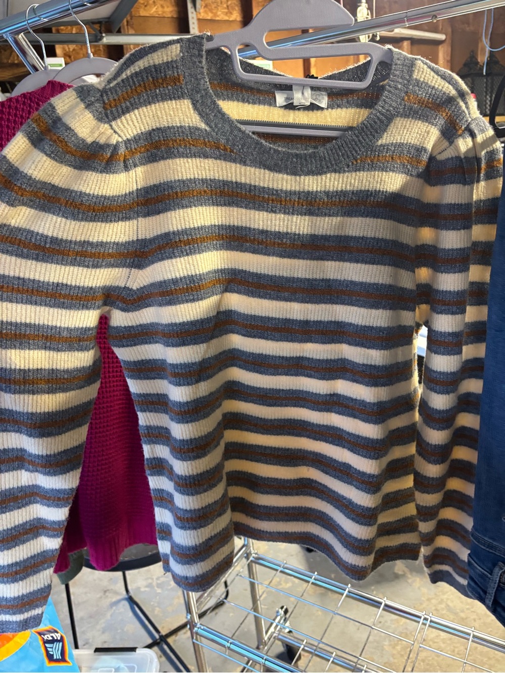 Treasure & Bond Striped Crewneck Sweater in Cream, Gray & Brown